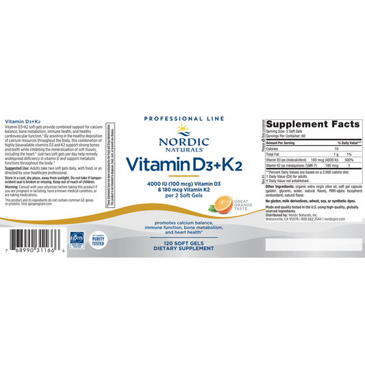 Vitamin D3 + K2 – 120 Softgels by Nordic Naturals