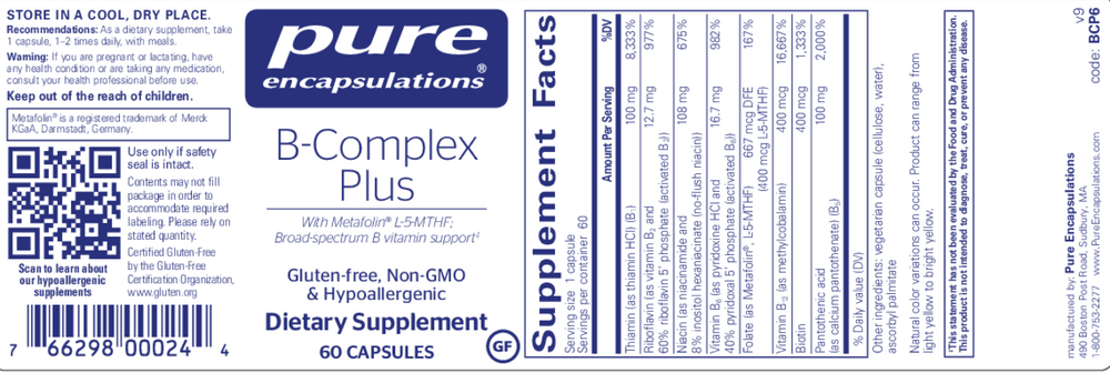 B-Complex Plus – 60 Capsules by Pure Encapsulations