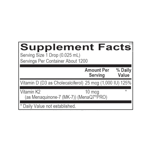 Liquid Vitamin D3 with K2 (1 fl oz) by Ortho Molecular Products