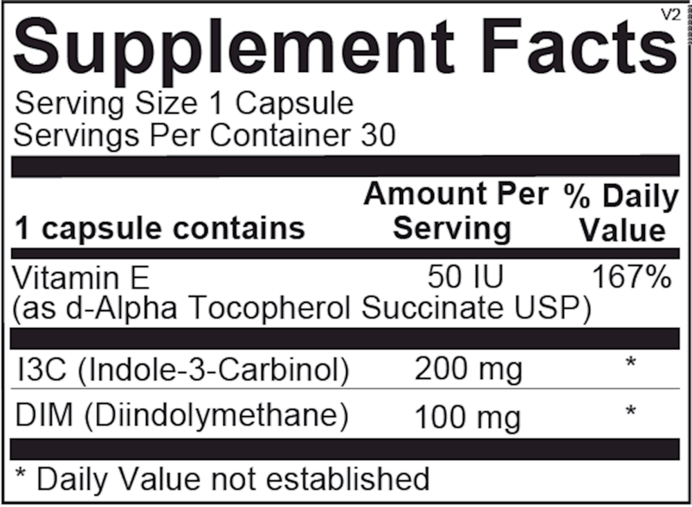 Supplement Facts label for EstroDIM 30 Capsules by Ortho Molecular Products
