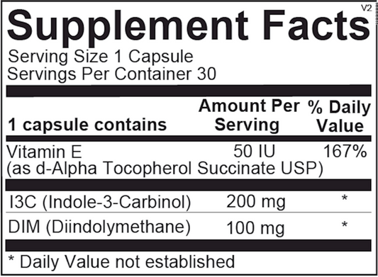 Supplement Facts label for EstroDIM 30 Capsules by Ortho Molecular Products