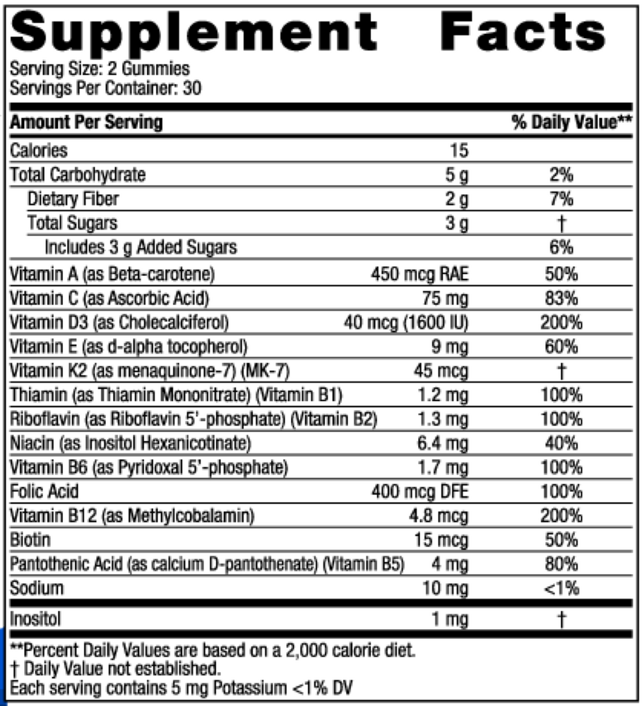 Supplement Facts label for Men's Multivitamin Gummies 60 Gummies by Nordic Naturals