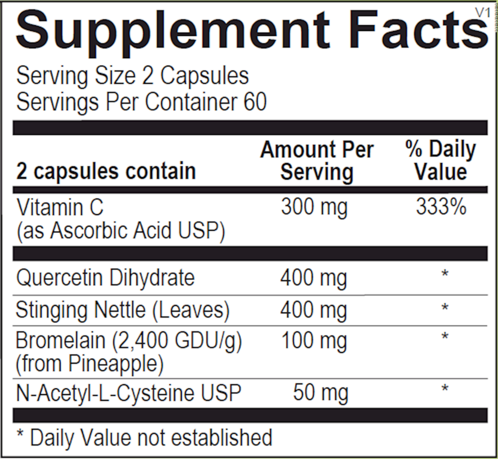 Supplement Facts label for Natural D-Hist 120 Capsules by Ortho Molecular Products