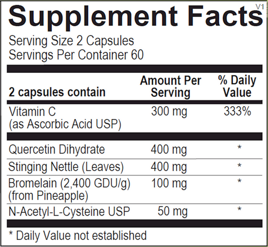 Supplement Facts label for Natural D-Hist 120 Capsules by Ortho Molecular Products