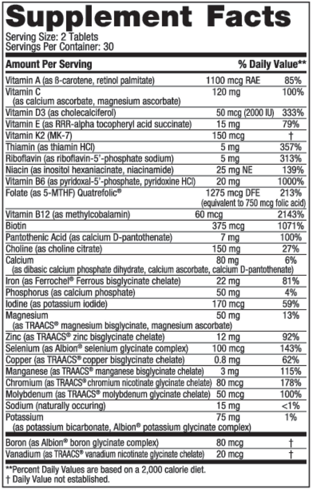 Prenatal Multivitamin – 60 Tablets by Nordic Naturals Supplement Facts label