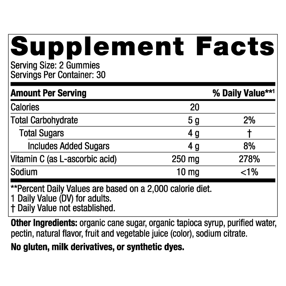 Supplement Facts label for Vitamin C Gummies 60 Gummies by Nordic Naturals