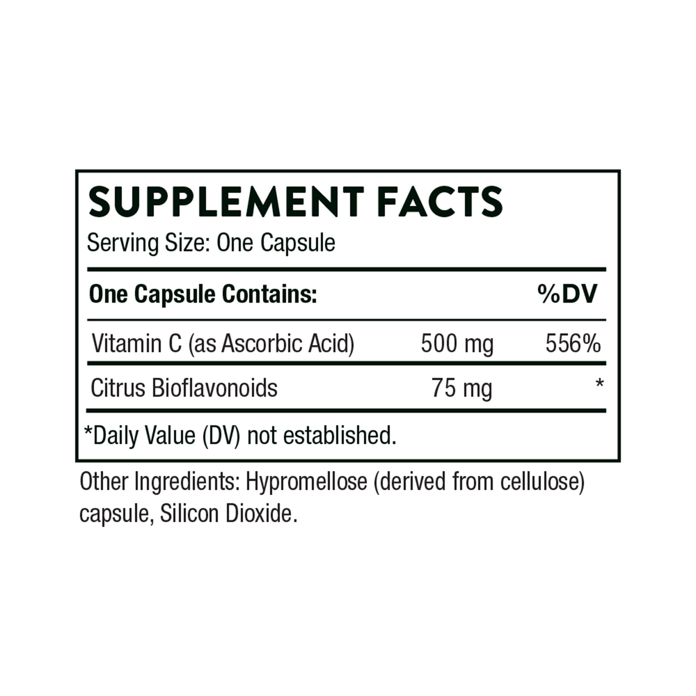 Vitamin C with Flavonoids – 90 Capsules by Thorne Supplement Facts label